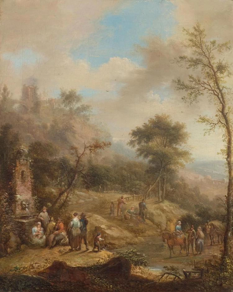 Johann Christian Vollerdt - Pasaggio con figure alla fontana